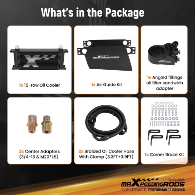 【16-ROW SET】Universal oil cooler ชุดออยคูลเลอร์ 16 แถว AN10 พร้อมสายถัก เทอร์โมสแตท แซนด์วิชเพลท Banjo 360° อลูมิเนียม รถแต่ง ระบายความร้อนเครื่องยนต์ รับประกันไทย