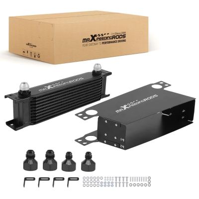 【10-Row】Universal oil cooler ชุดออยคูลเลอร์ 10 แถว AN10 อลูมิเนียม แบบ British พร้อมแอร์ไกด์ ขายึด ข้อต่อ AN8/AN6 ระบายความร้อนเครื่องยนต์ รถแต่ง รับประกันไทย