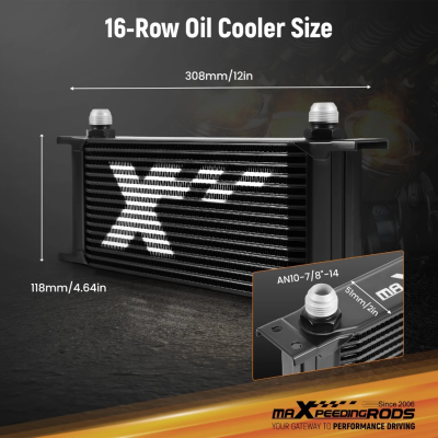 【16-ROW】Universal oil cooler ออยคูลเลอร์ 16 แถว AN10 แบบ Stacked Plate อลูมิเนียม พร้อมแอร์ไกด์ ขายึด ข้อต่อ AN8/AN6 ระบายความร้อนเครื่องยนต์ เกียร์ รถแต่ง รับประกันไทย