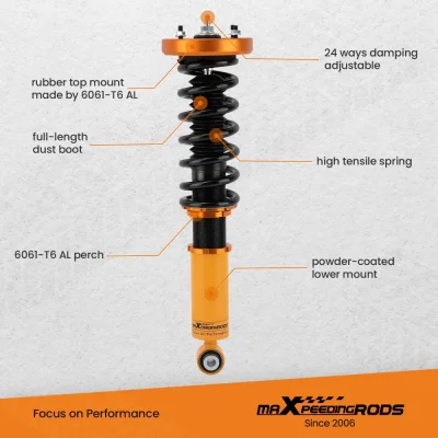 maXpeedingrods Coilovers ชุดสำหรับ Jaguar XJ8 2000-2009 XJ XJR Vanden Plas Super V8 คอยล์สปริงโช้คอัพ สีทอง ปรับได้24 ระดับ Damper C2C41349 C2C41347 C2C39763