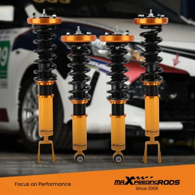 maXpeedingrods Coilovers ชุดสำหรับ Jaguar XJ8 2000-2009 XJ XJR Vanden Plas Super V8 คอยล์สปริงโช้คอัพ สีทอง ปรับได้24 ระดับ Damper C2C41349 C2C41347 C2C39763