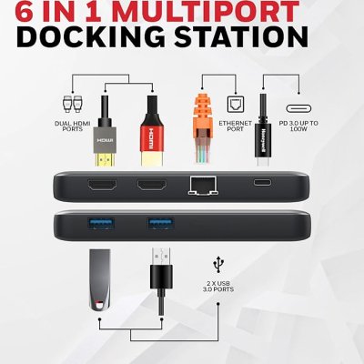 Honeywell Type C Docking Station with Dual HDMI - 6 in 1