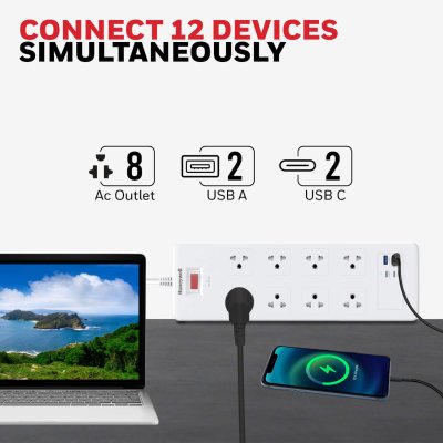 Honeywell 8 Outlet Surge Protector with 2 Type C & 2 USB