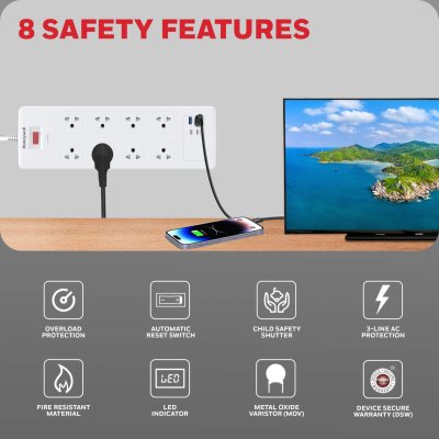 Honeywell 8 Outlet Surge Protector with 2 Type C & 2 USB
