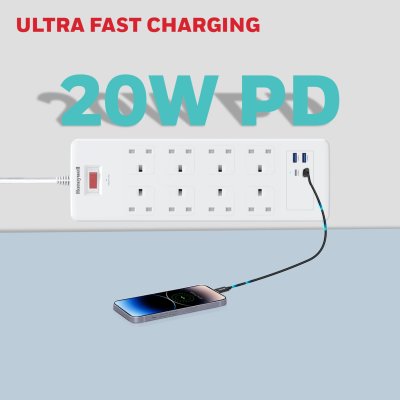 Honeywell 8 Outlet Surge Protector with 2 Type C & 2 USB