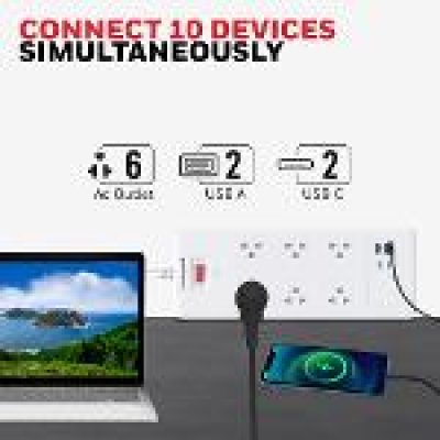 Honeywell 6 Outlet Surge Protector with 2 Type C & 2 USB