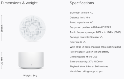 ลำโพงบลูทูธไร้สาย Xiao Mi Compact Bluetooth Speaker 2