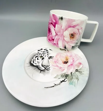 White Tiger & Blush Rose Porcelain Duo Set
