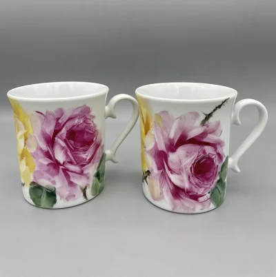 Luxury Set of Plate and Mugs (Yellow and Pink Roses)