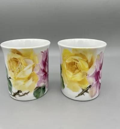 Luxury Set of Plate and Mugs (Yellow and Pink Roses)