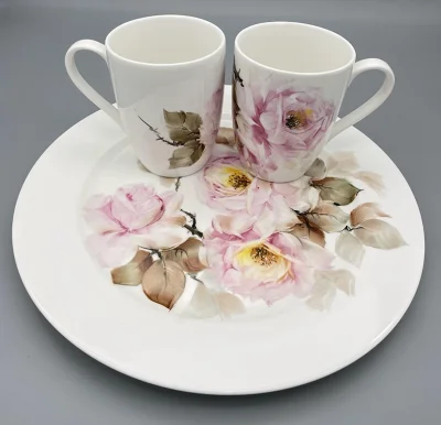 Pink Rose - Premium Set of Plate and Mugs