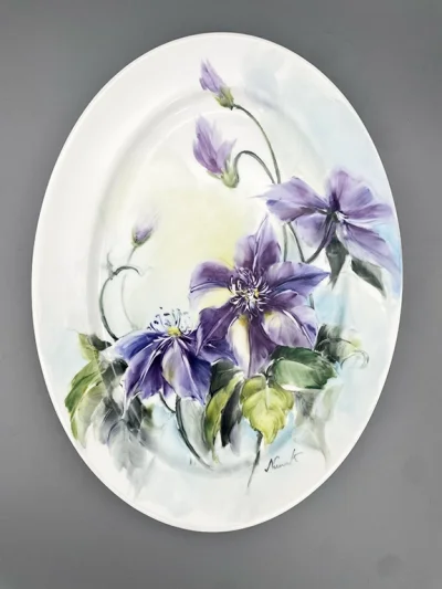 Clematis Reverie – Hand-Painted Porcelain Plaque