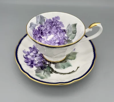 Hydrangea - Blue-Gold Rimmed Coffee Cup