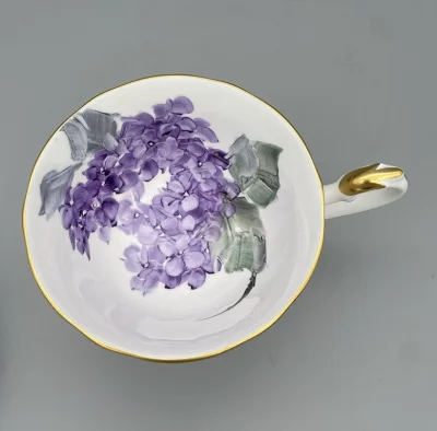 Hydrangea - Blue-Gold Rimmed Coffee Cup