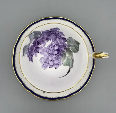 Hydrangea - Blue-Gold Rimmed Coffee Cup
