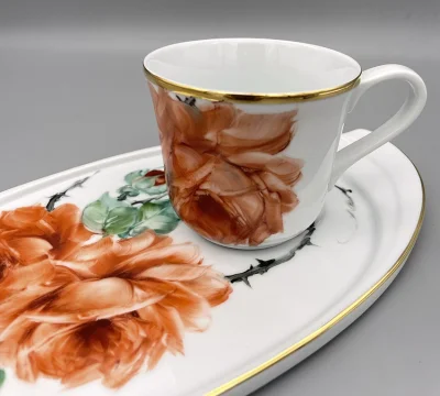 Luxury Gold Orange-Rose Coffee Set
