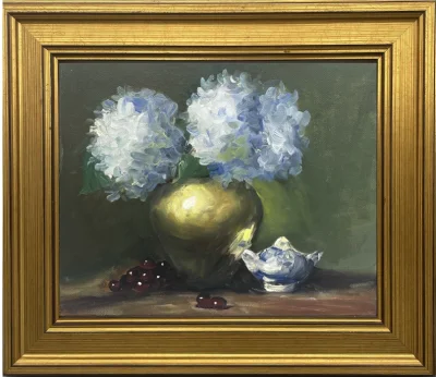 Hydrangea in a brass vase