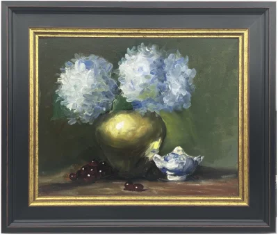 Hydrangea in a brass vase