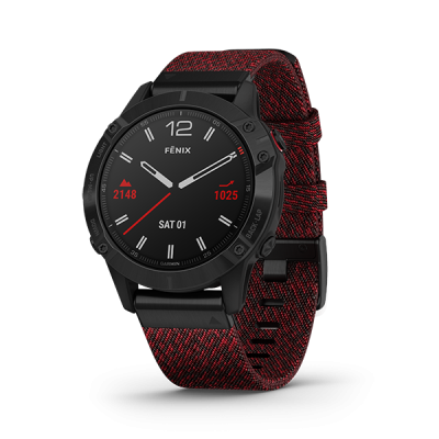 GARMIN FENIX 6  SAPPHIRE BLACK DLC W/RED NYLON BAND