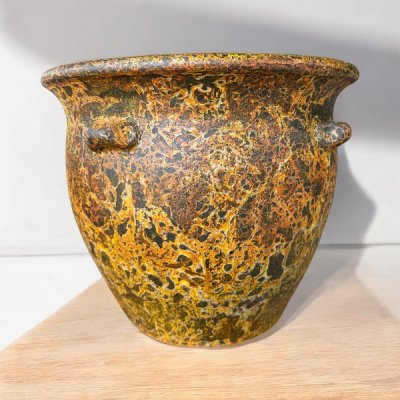 Flowerpot กระถางดินเผาทรงอ่างอ้วนปากบาน มีหู 4 หู ขนาด 33 x 30 cm.