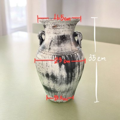 Vase แจกันดินเผาปากบาน มีหู 2 หู ขนาด 23 x 35 cm.