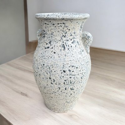 Vase แจกันดินเผาปากบาน มีหู 2 หู สีขาวเก่า ขนาด 23 x 35 cm.
