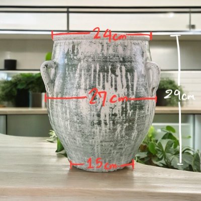 Flower pot กระถางดินเผาทรงโอ่งมีหู 3 หู ขนาด 26 x 30 cm.