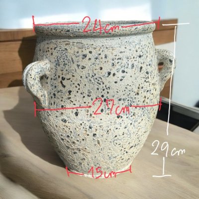 Flower pot กระถางดินเผาทรงโอ่งมีหู 3 หู ขนาด 26 x 30 cm.