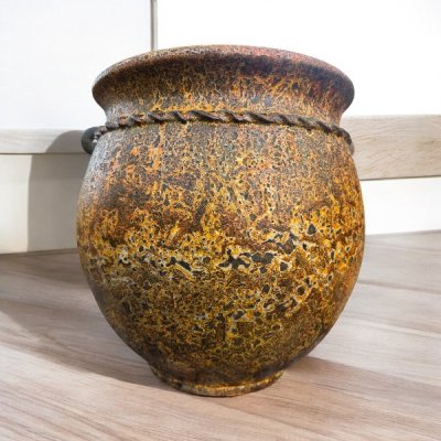 Flowerpot กระถางดินเผาทรงโอ่งอ้วนปากบาน มีหู 2 หู ขนาด 43 X 39 cm.