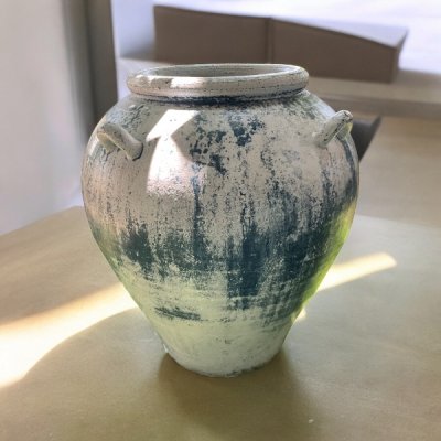 Vase แจกันโอ่งดินเผาอ้วน มีหู 4 หู ขนาด  30 x 32 cm.