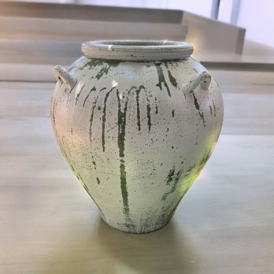 Vase แจกันโอ่งดินเผาอ้วน มีหู 4 หู ขนาด  30 x 32 cm.