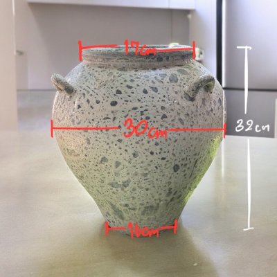Vase แจกันโอ่งดินเผาอ้วน มีหู 4 หู ขนาด  30 x 32 cm.