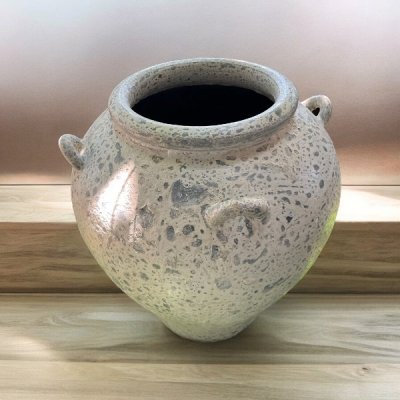 Vase แจกันโอ่งดินเผาอ้วน มีหู 4 หู ขนาด  30 x 32 cm.