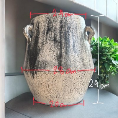 Flowerpot กระถางดินเผาก้นเหลี่ยม มีหู 3 หู ขนาด 28 x 31 cm.
