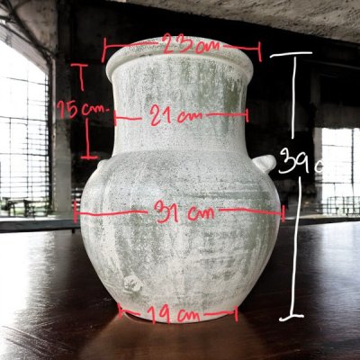 Flowerpot กระถางดินเผาทรงอ้วนคอตรง วินเทจสไตล์ มีหู 2 หู ขนาด 31 x 39 cm.