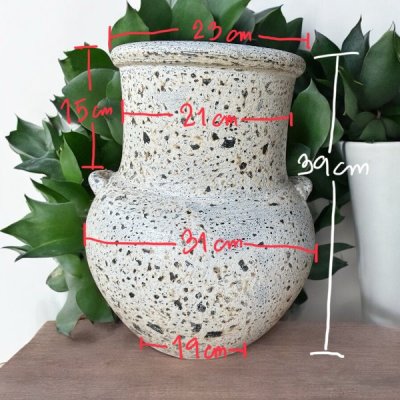 Flowerpot กระถางดินเผาทรงอ้วนคอตรง วินเทจสไตล์ มีหู 2 หู ขนาด 31 x 39 cm.