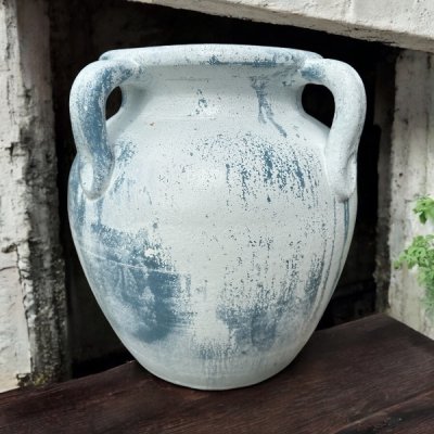 Flowerpot กระถางโอ่งกินเผาโบราณ วินเทจสไตล์ มีหู 4 หู ขนาด 32 x 36 cm.