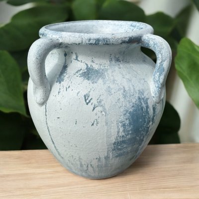 Flowerpot กระถางโอ่งกินเผาโบราณ วินเทจสไตล์ มีหู 4 หู ขนาด 32 x 36 cm.