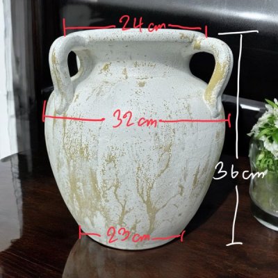 Flowerpot กระถางโอ่งกินเผาโบราณ วินเทจสไตล์ มีหู 4 หู ขนาด 32 x 36 cm.