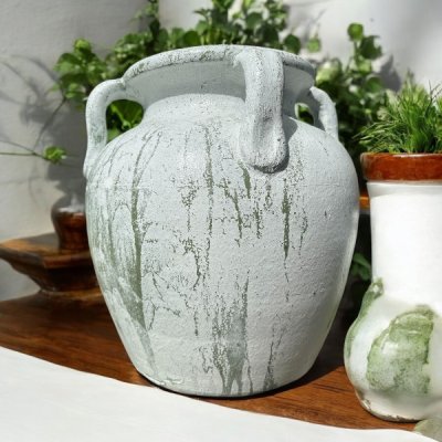 Flowerpot กระถางโอ่งกินเผาโบราณ วินเทจสไตล์ มีหู 4 หู ขนาด 32 x 36 cm.