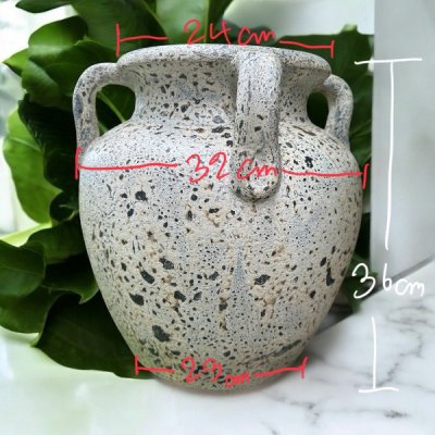 Flowerpot กระถางโอ่งกินเผาโบราณ วินเทจสไตล์ มีหู 4 หู ขนาด 32 x 36 cm.