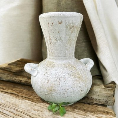 Vaseแจกันดินเผาทรงปากแตร วินเทจสไตล์ มีหู 2 หู ขนาด 16 x 21 cm.