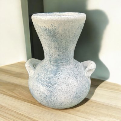 Vaseแจกันดินเผาทรงปากแตร วินเทจสไตล์ มีหู 2 หู ขนาด 16 x 21 cm.