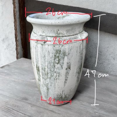 Flowerpot กระถางดินเผาทรงตรงปากแบน วินเทจสไตล์ มีหู 4 หู  ขนาด 26 x 47 cm. ใช้ทำเป็นที่ใส่เก็บร่มได้