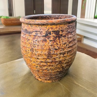 Flowerpot กระถางดินเผาทรงโอ่งลายคอตาล ขนาด 24 x 28 cm.