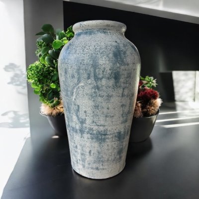 Vaseแจกันดินเผาทรงไหเรียบสูง สีวินเทจ สไตล์ ขนาด 13 x 33 cm.