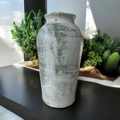 Vaseแจกันดินเผาทรงไหเรียบสูง สีวินเทจ สไตล์ ขนาด 13 x 33 cm.