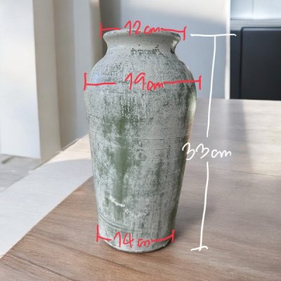 Vaseแจกันดินเผาทรงไหเรียบสูง สีวินเทจ สไตล์ ขนาด 13 x 33 cm.