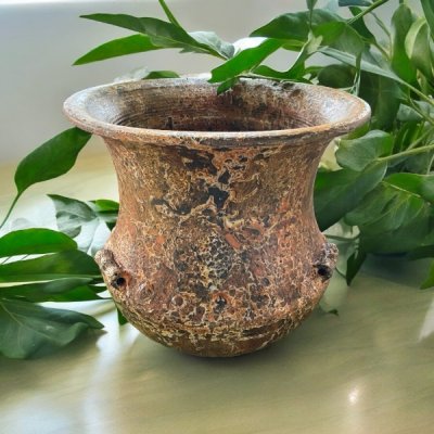 Basin อ่างดินเผาทรงบาหลีปากบาน มีหู 3 หู ขนาด 50 x 52 cm.