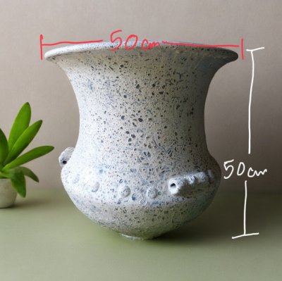 Basin อ่างดินเผาทรงบาหลีปากบาน มีหู 3 หู ขนาด 50 x 52 cm.